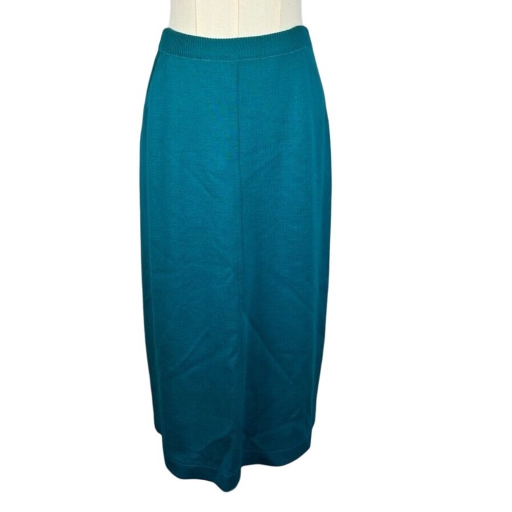 VTG Liz Claiborne Wool Knit Midi Skirt Teal Blue‎ Women's Size Small 90s